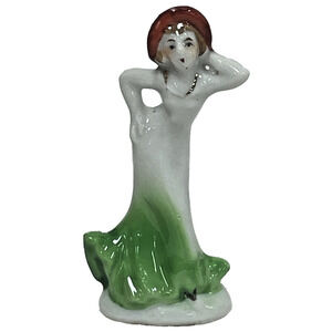 Vintage 1940s Occupied Japan Porcelain Flapper Girl Figurine Art Deco Lady 3"